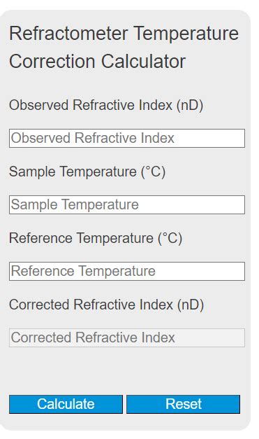 refractometer calculation|refractometer temperature correction calculator.